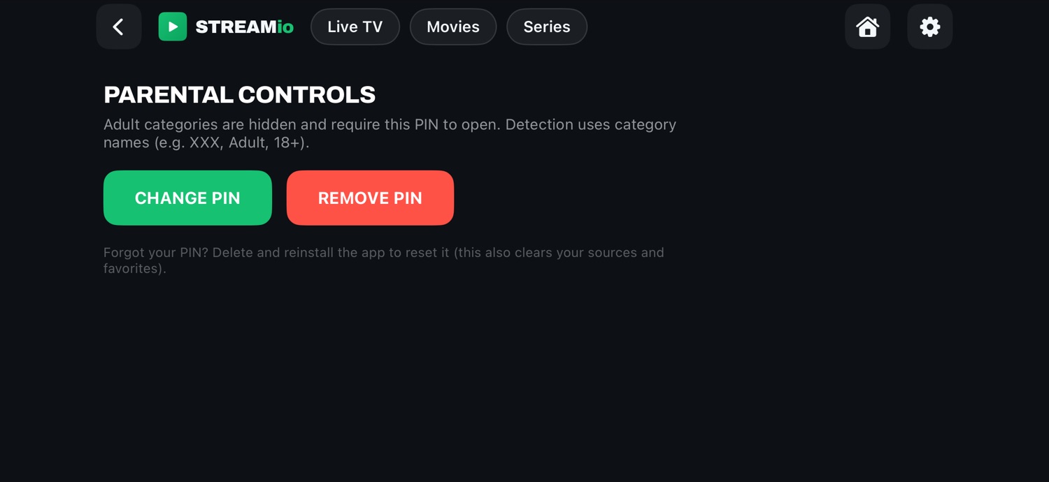 Parental controls with a PIN for adult categories